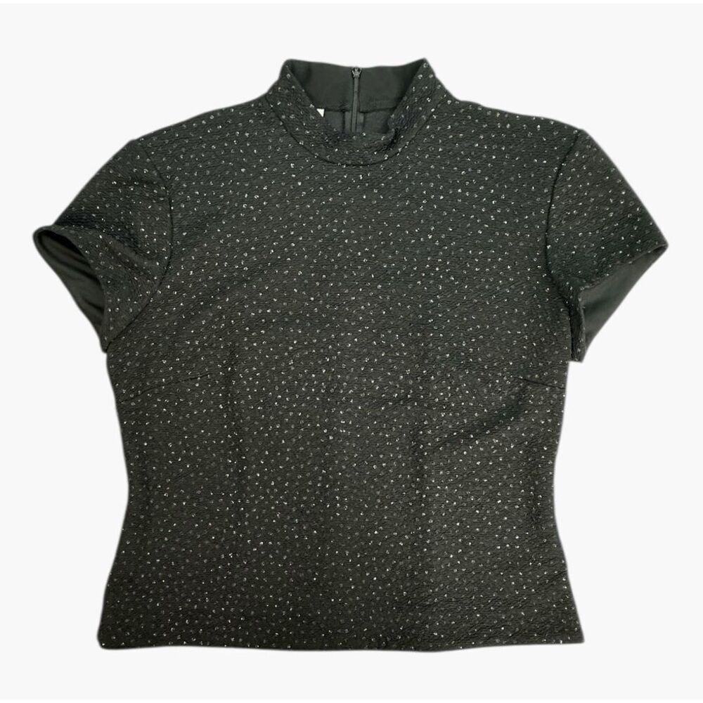 Vintage David Warren New York Black Sequin Short Sleeve Turtle Neck Zip Size 14